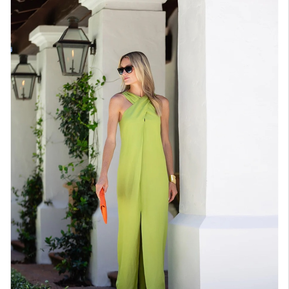 Julia Amory Camille Dress in chartreuse linen